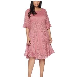 Kiyonna Dusty Rose Livi Lace Overlay Bell Sleeve Dress 3X